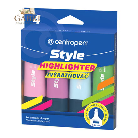 Zvýrazňovač CENTROPEN 6252 Style Soft (klínový hrot 1-4,6 mm) 4 pastelové barvy