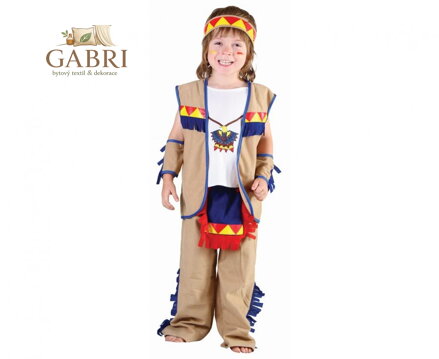 Dětský indiánský kostým (košile s vestou, kalhoty, čelenka, rukávy), velikost 92/104 cm