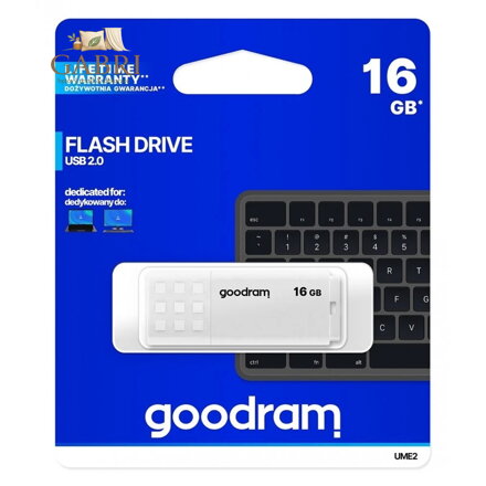 Goodram USB flash disk, USB 2.0, 16GB, bílý, UME2-0160W0R11, USB A, s krytem