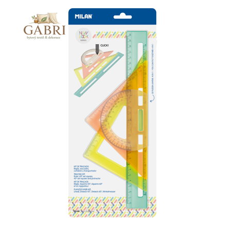 Sada pravítek 4ks (rovné, úhloměr, 2x trojúhelník) MILAN New Look