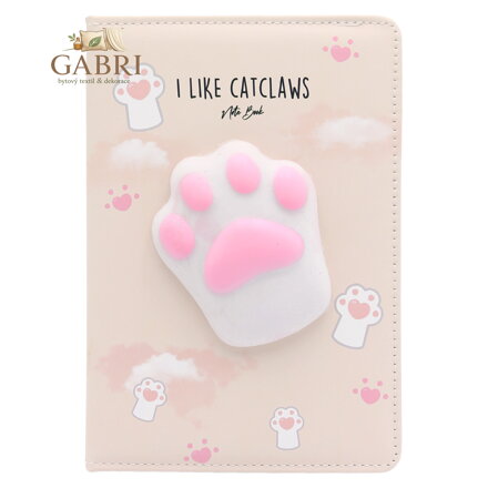 Dětský zápisník A5, 80 listů, měkké PU desky - Kočičí tlapka