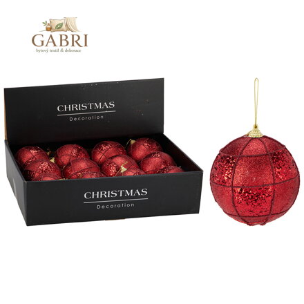 Vánoční koule 100 mm červená, třpytivá (cena /1 ks)