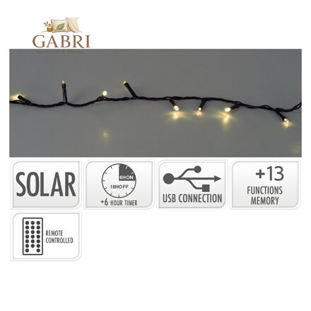 Světelný řetěz 480 LED bílá teplá se solárním panelem, délka 21 m