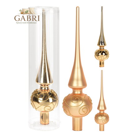 Špic na vánoční stromek 25 cm skleněný, mix zlatá matná/lesklá /1ks