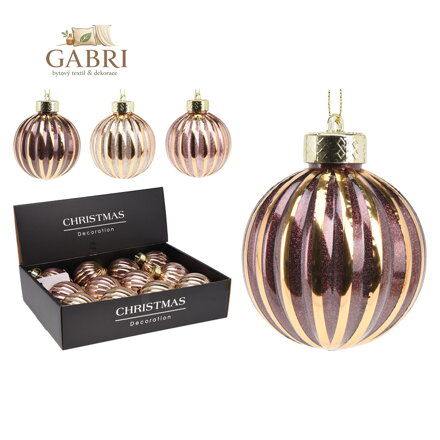 Vánoční koule 80 mm, pruhovaný glitrovaný dekor (3 barvy) cena za 1 ks