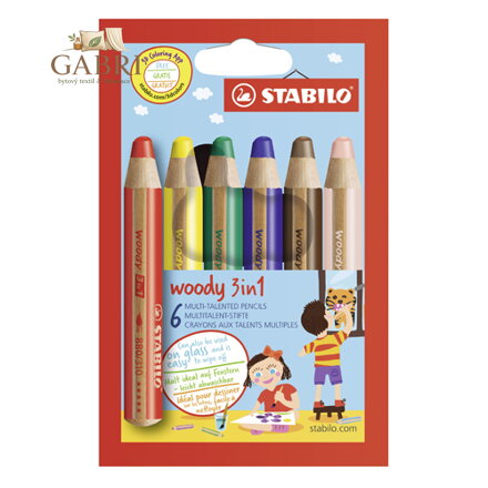 Pastelky STABILO woody 3 v 1 - barvička, vodovka, voskovka - 6 ks různých barev