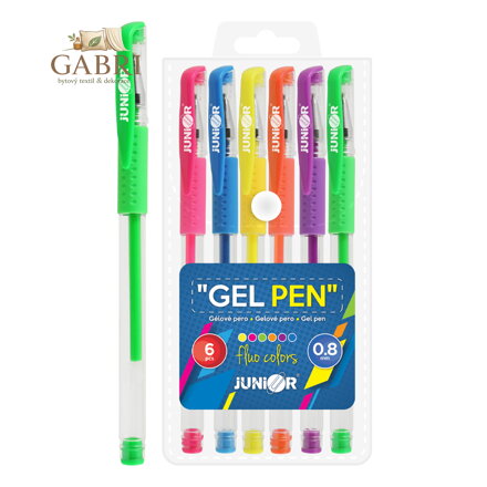 Pero gelové - sada 6 ks JUNIOR, Fluo