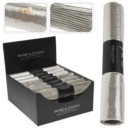 Organza látková 28x150 cm - vlnitý vzor, stříbrná barva