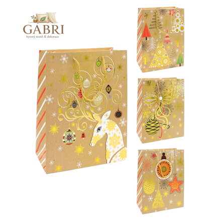 Dárková taška vánoční 9092 velikost S 18 x 8 x 23 cm (mix 4 vzorů)