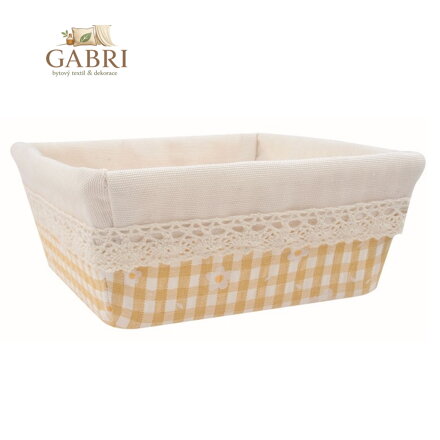 Košík látkový světle žlutý s květinami 19 x 7 x 19 cm