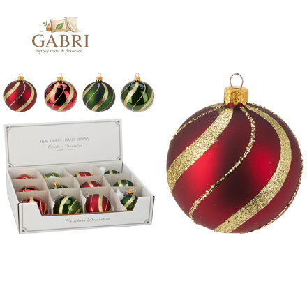 Vánoční koule 80 mm, třpytivý zlatý dekor (mix 4 barev, cena /1 ks)