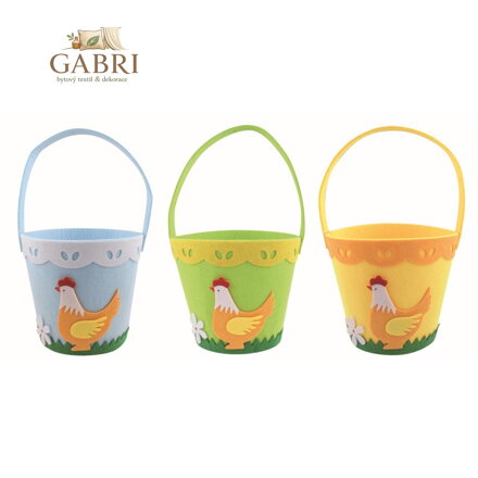 Košík z filcu s dekorem Slepice 17 x 15 x 17 cm + poutko (mix /cena 1ks)