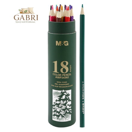 Pastelky šestihranné M&G v pouzdře, sada 18 ks