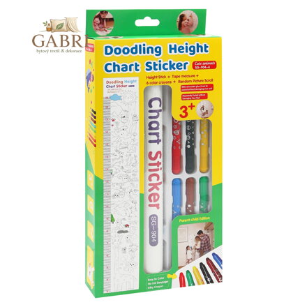 Kreativní sada se samolepkami a voskovkami na vymalování "Doodling Height Chart Sticker"