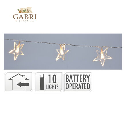 Svítící řetěz s 10 LED hvězdami, délka 1 m