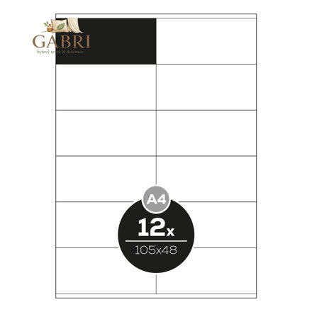 Etikety PRINT A4 / 100 ks, 105x48 - 12 etiket, bílé