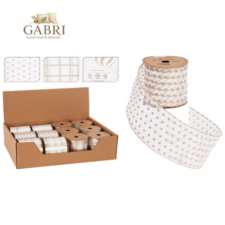 Dekorační stuha 63x2700 mm zlatá šampaňská (mix 3 vzorů, cena /1 ks)