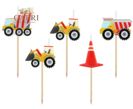Dortová svíčka - Stavební auta 7 cm (5 ks)
