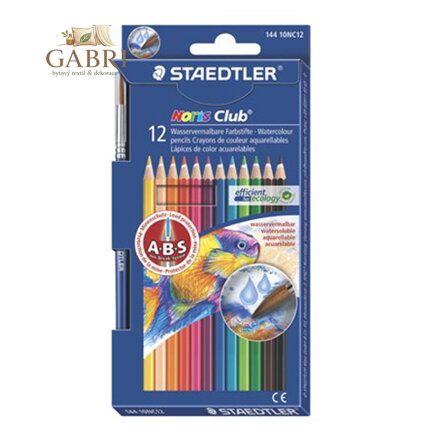 Akvarelové tužky, se štětcem, STAEDTLER "Noris Club", 12 různých barev