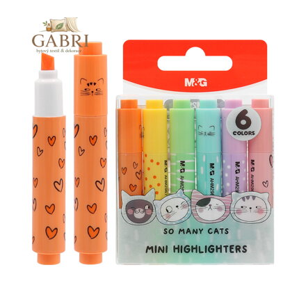 Zvýrazňovač M&G Mini So Many Cats PASTEL - sada 6 ks