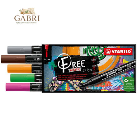 Akrylový popisovač STABILO FREE Acrylic T300 Kulatý hrot 2-3 mm - Vintage, sada 5 ks