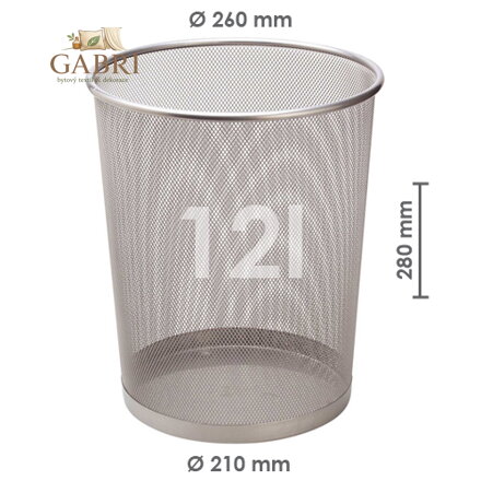 Koš drátěný na odpadky, stříbrný, 12 l