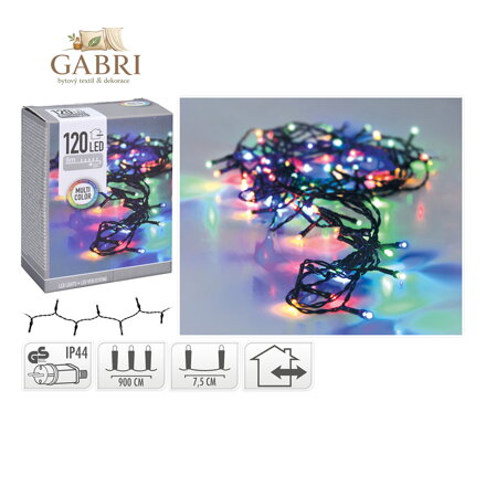 Světelný řetěz 120 LED barevných, délka 9 m, 230V (venkovní použití)