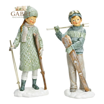 Dívka/chlapec s lyžemi 22 cm (mix 2 vzorů /cena za 1 kus)