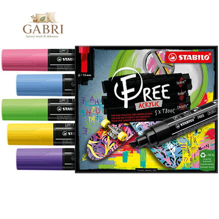 Akrylový popisovač STABILO FREE Acrylic T800C Klínový hrot 4-10 mm - Seaside, sada 5 ks