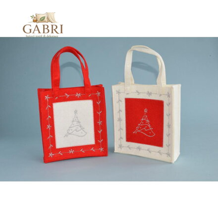 Dárková taška - vánoční 22x25x6 cm z filcu, červeno-bílá, mix / 1ks