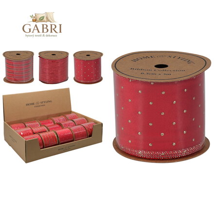 Dekorační stuha 63x3000 mm, červená (mix 3 vzorů, cena /1 ks)