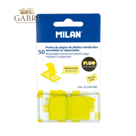 Záložka lepící MILAN FLUO PVC 45 x 25 mm žlutá, 50 ks