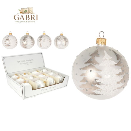 Vánoční koule 80 mm, třpytivý dekor stomcek (mix 4 vzorů, cena /1 ks)