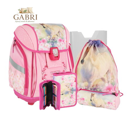 Školní batoh - 5-dílný set NEW START 3D s LED osvětlením Wild Horse - kůň