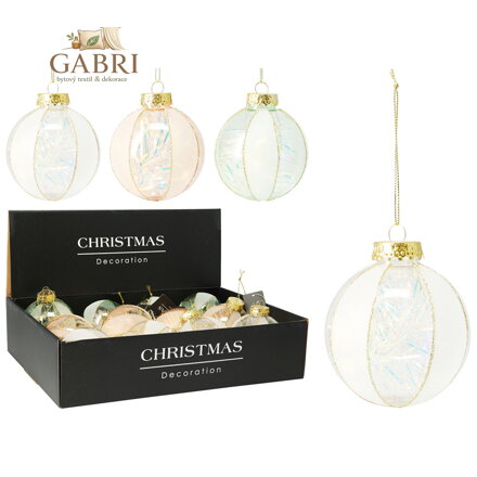 Vánoční koule 80 mm s pruhy (mix 3 barev, cena /1 ks)