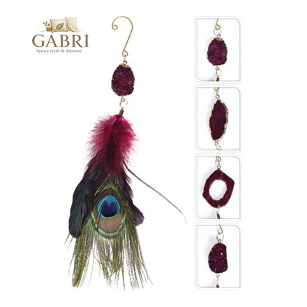 Dekorace závěsná - Pírko 26 cm, mix / 1ks