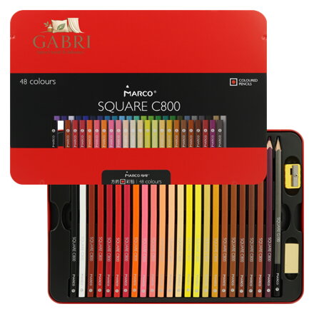 Pastelky čtyřhranné MARCO Square C800 - sada 48 ks v plech. boxu