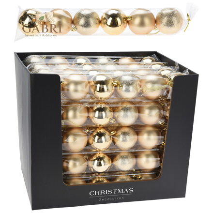 Vánoční koule 70 mm ve zlaté barvě (mix) - sada 6 kusů