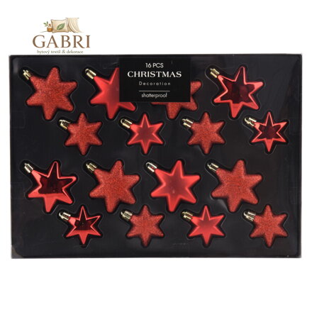 Vánoční ozdoby - hvězdy 60/50 mm (sada 16 ks) červené