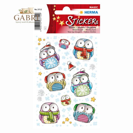 Vánoční nálepky Magic PVC Sovy v zimě s pohyblivýma očima