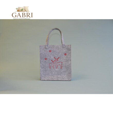 Dárková taška - vánoční 22x25x6 cm z filcu, šedá s motivem, mix / 1ks