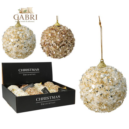 Vánoční koule 80 mm třpytivá s flitry (mix 2 barev, cena /1 ks)