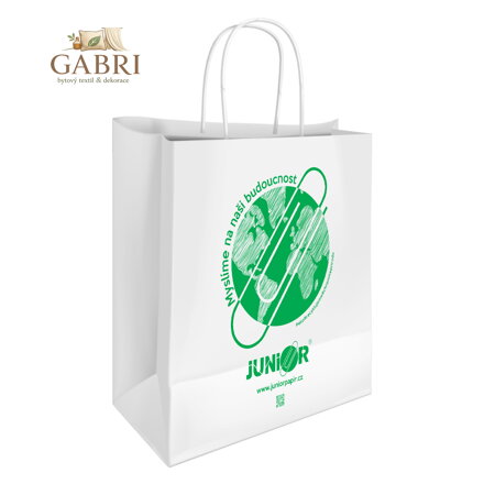 Papírová taška 22x10x26 cm, bílá s potiskem JUNIOR