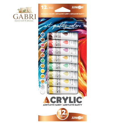 Akrylové barvy JUNIOR 12 ml - sada 12, metalické barvy