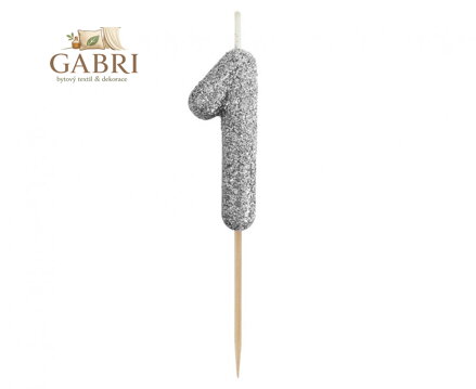 Dortová svíčka B&C - číslo "1" glitter černá 11 cm