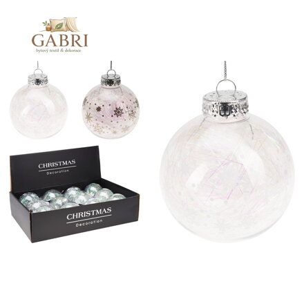 Vánoční koule 80 mm s ozdobnou fólií uvnitř (2 vzory) cena za 1 ks