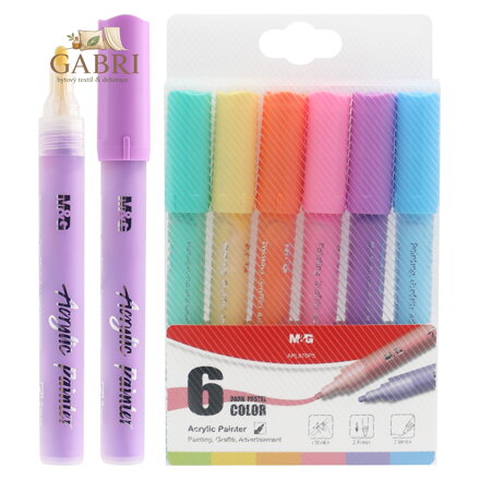Popisovač M&G Acrylic Marker Pastel, hrot 2 mm - sada 6 ks