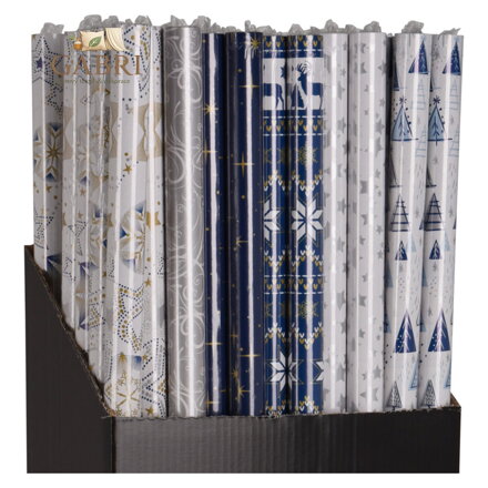 Dárkový balící papír vánoční v roli 70x200 cm (6 motivů) modrý /stříbrný
