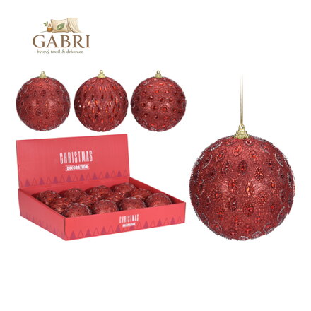 Vánoční koule - PS 100 mm / červená glitter, mix / 1ks