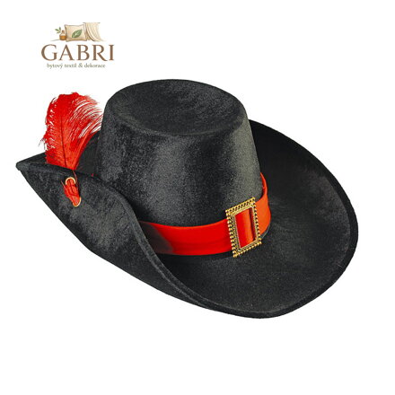 Mušketýrský klobouk s červeným peřím